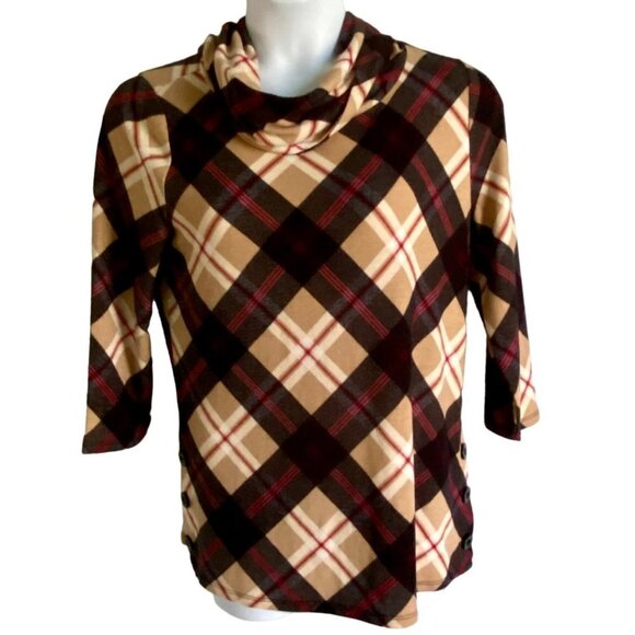 Robert Louis Plaid Tunic Top Cowl Neck Pullover Size Medium NEW NWT - Picture 2 of 10